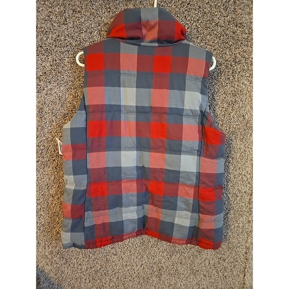 Old Navy Puffer Vest Womans Large Jacket Plaid Quilted Red Thick Full Zip - Picture 6 of 6